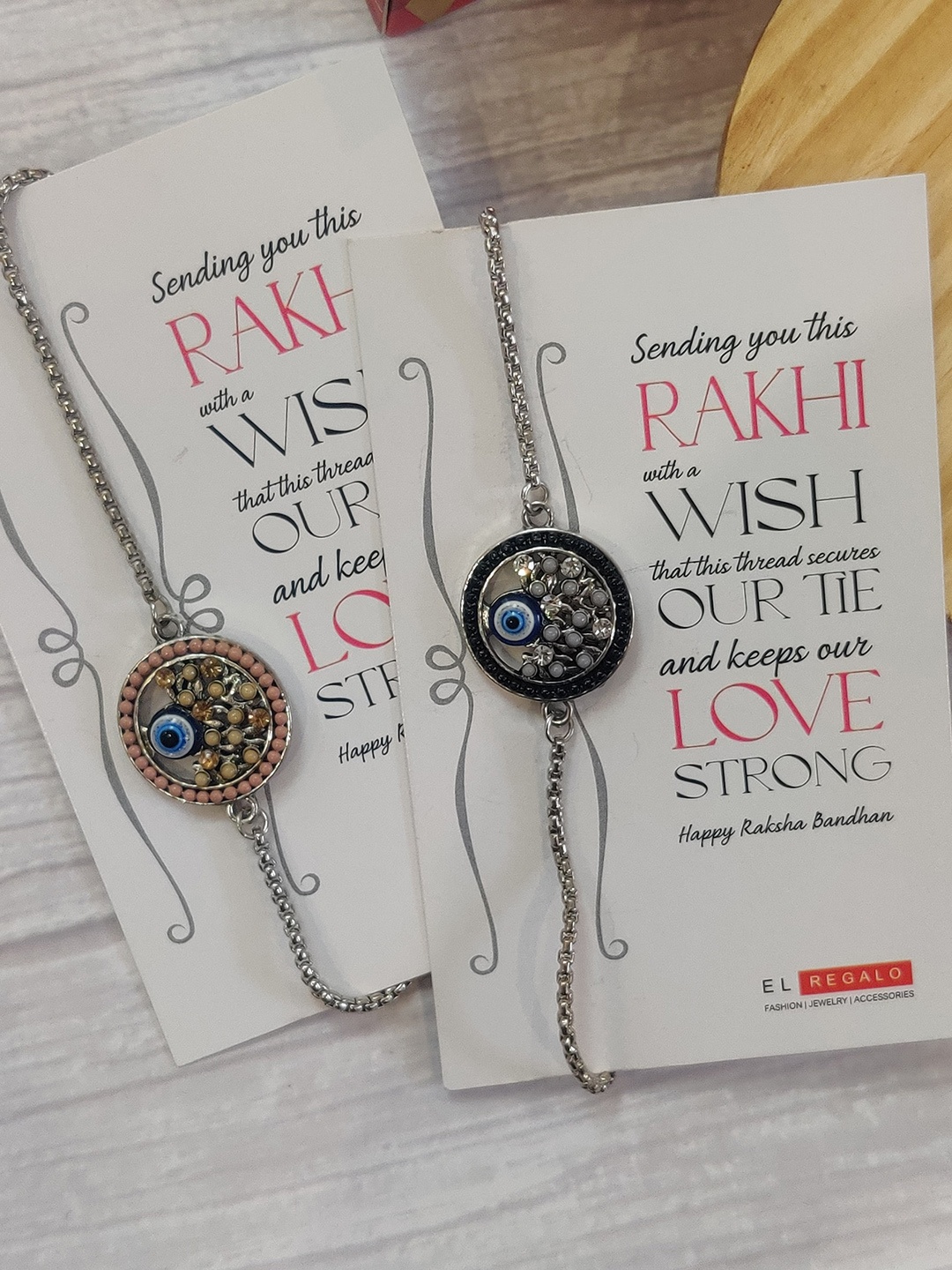 

EL REGALO Bhaiya Bhabhi Set of 2 Blue Evil Eye Rakhi Rakhi Greeting Card Set