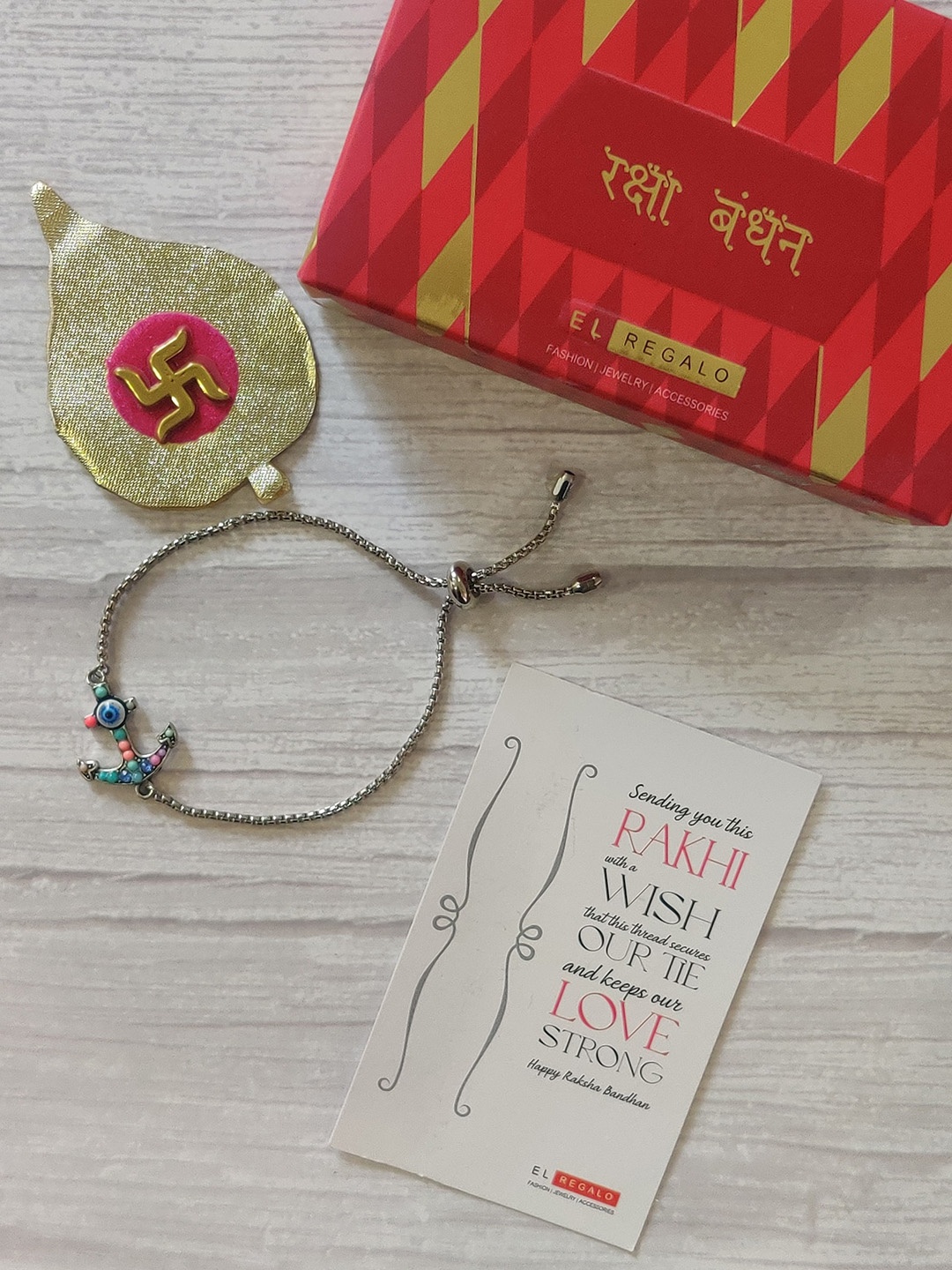 

EL REGALO Blue & Silver-Toned Wraparound Rakhi & Greeting Card Set