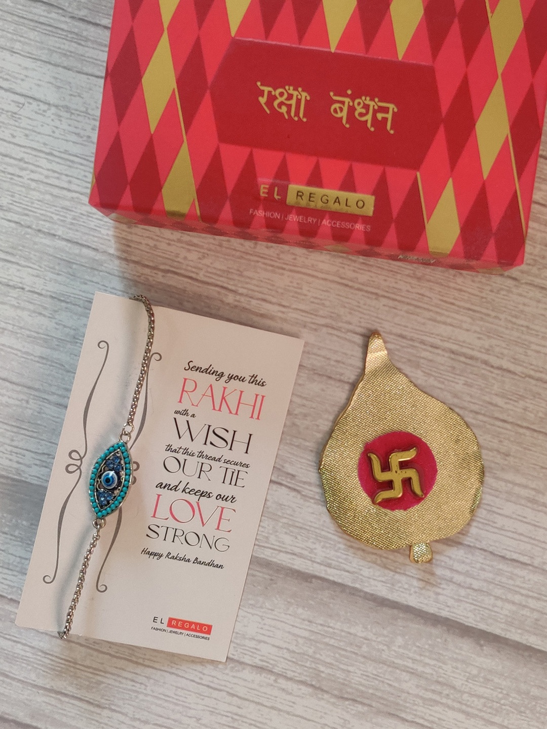 

EL REGALO Blue & Silver-toned Evil Eye Rakhi & Greeting Card Set