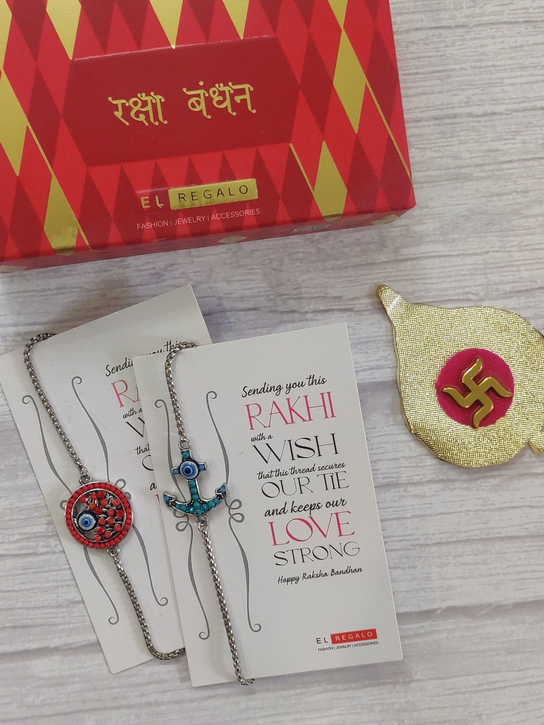 

EL REGALO Bhaiya Bhabhi Red Silver 2 Rakhi Greeting Card Set