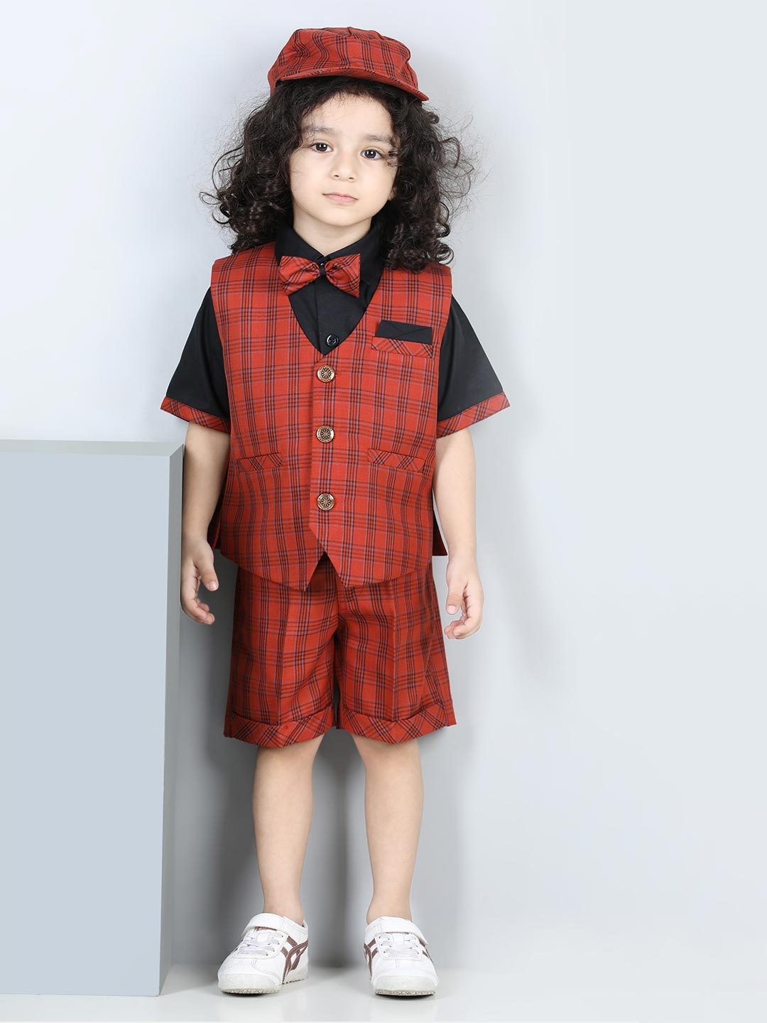 

Aj DEZInES Boys Set Of 5 Checked Clothing Set, Rust