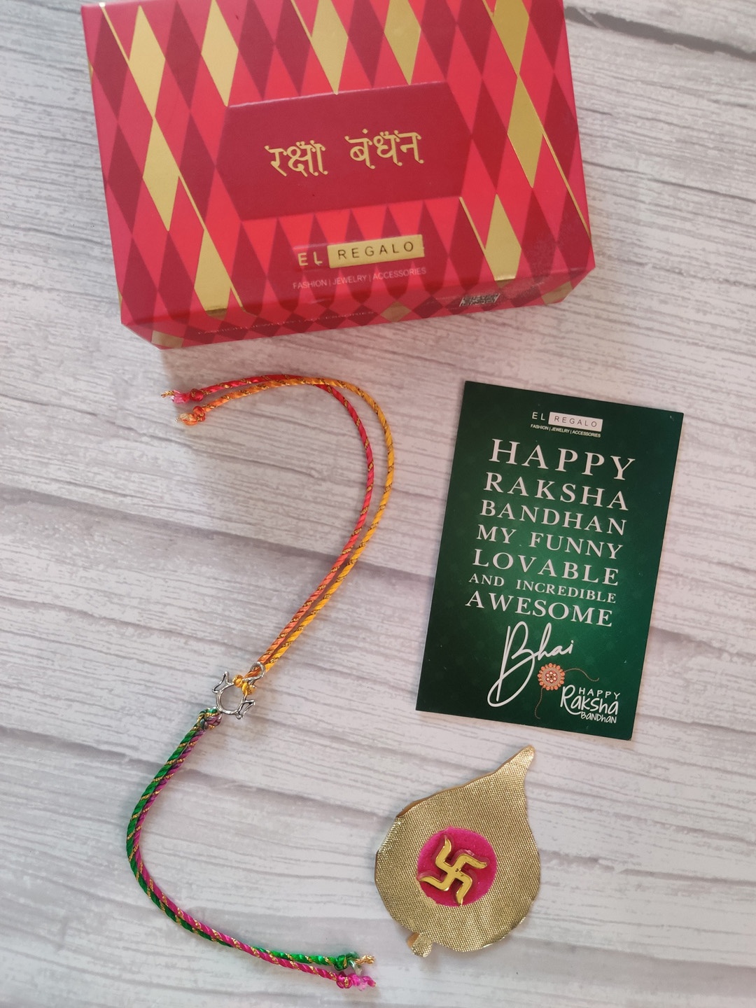 

EL REGALO 925 Silver Rakhi & Greeting Card Set, Multi