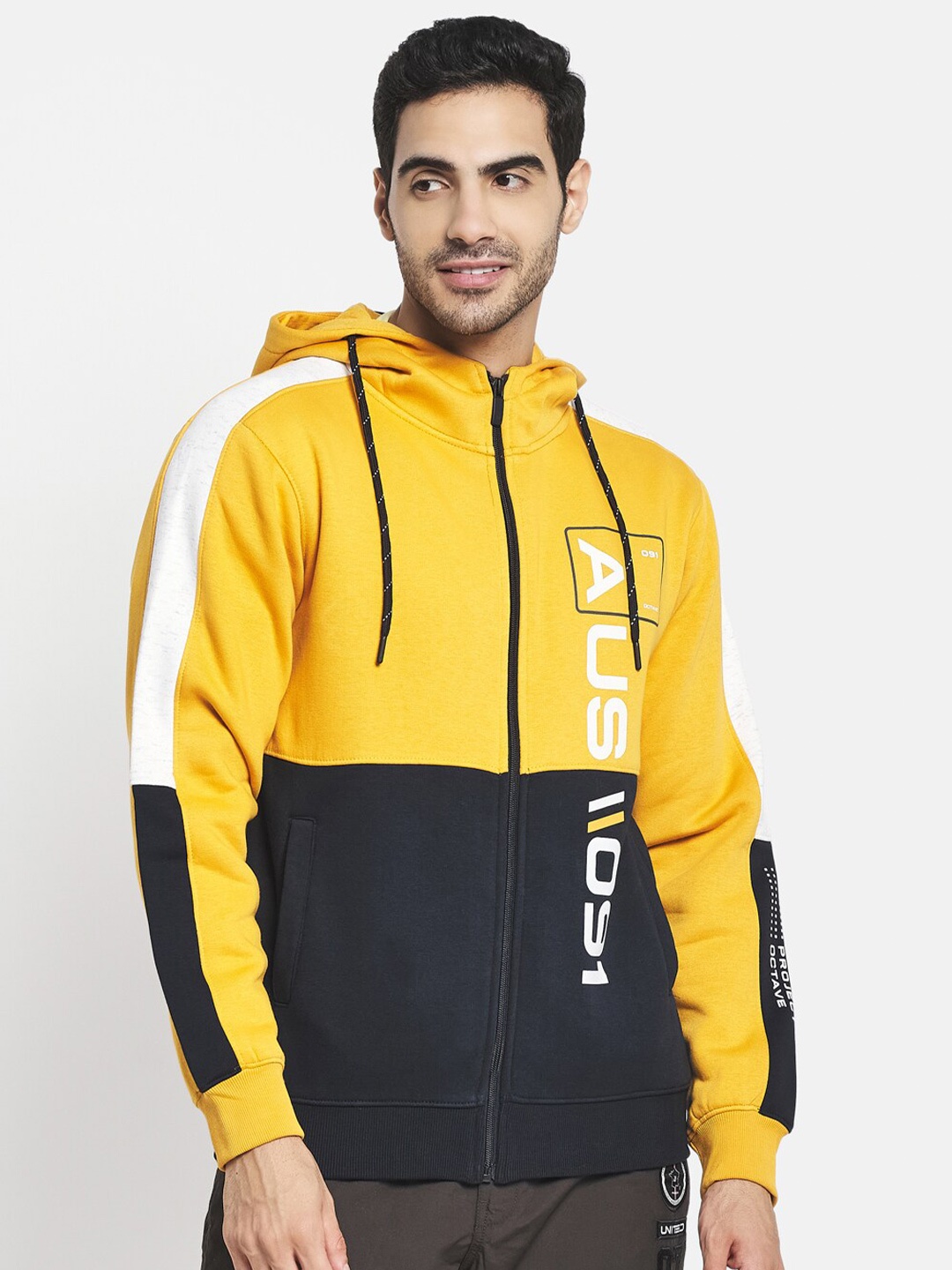 

Octave Men Yellow Colourblocked Hooded Sweatshirt