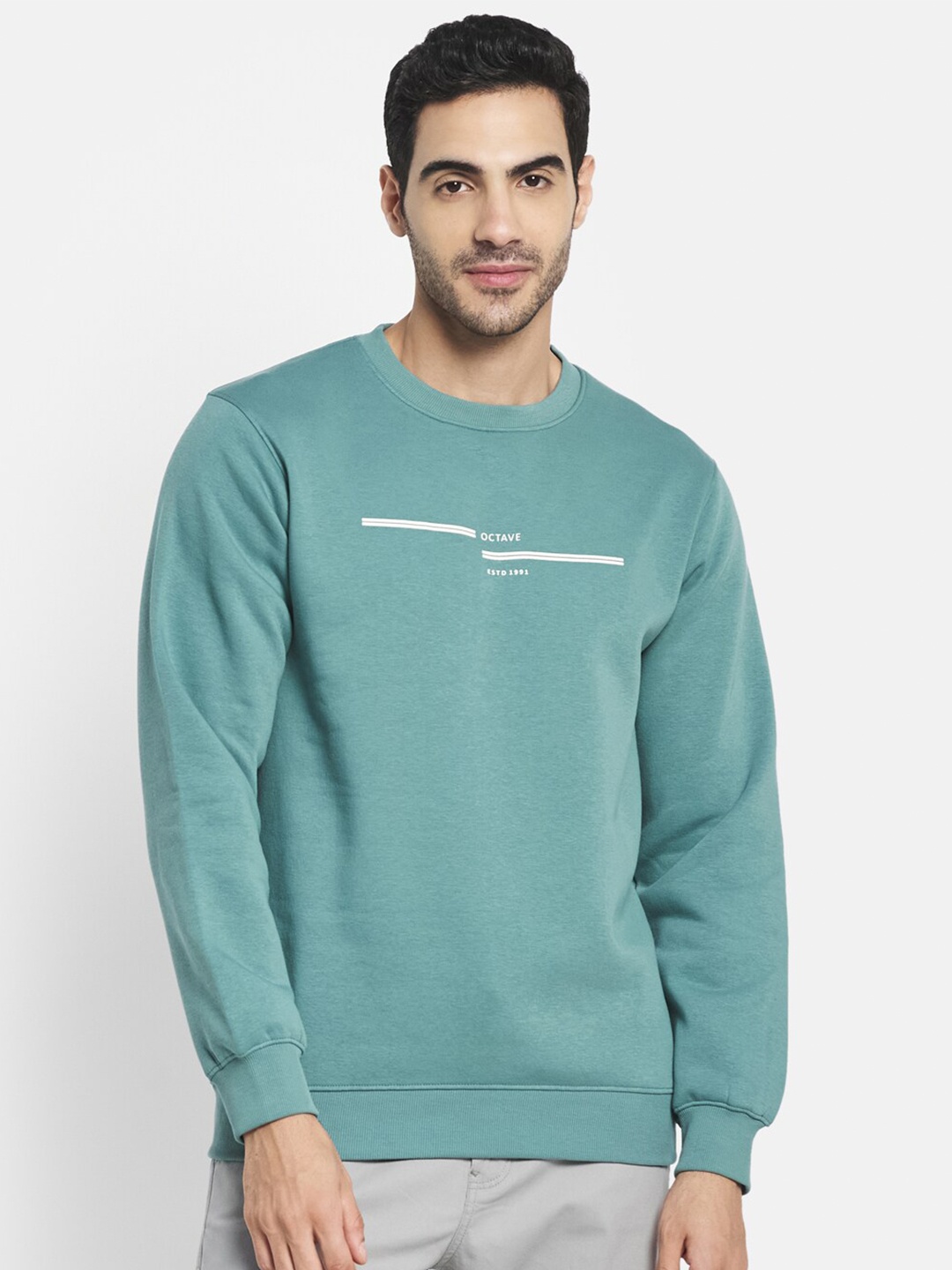 

Octave Men Olive Green Printed Sweatshirt