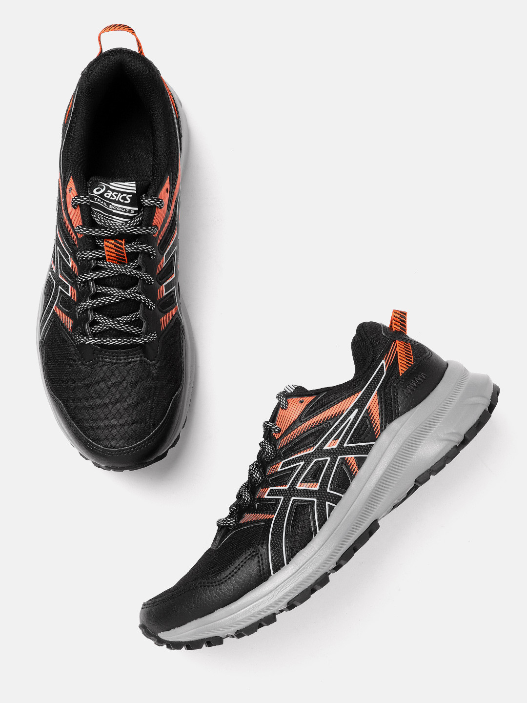 

ASICS Women Black & Orange Brand Logo Print Trail Scout Running Shoes