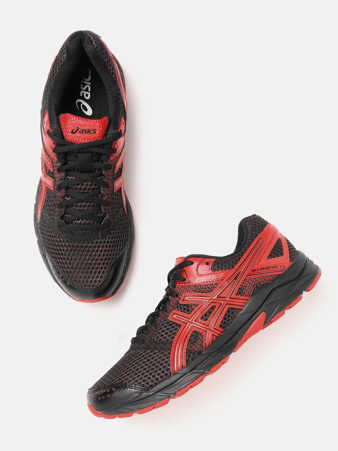 Amazon - ASICS Men Black & Red Woven Design Gel-Phoenix 7B Running Shoes Price