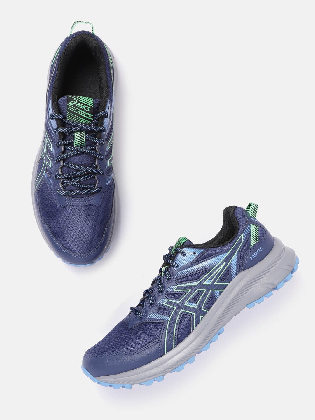 

ASICS Men Navy Blue & Green Woven Design Trail Scout 2 Running Shoes