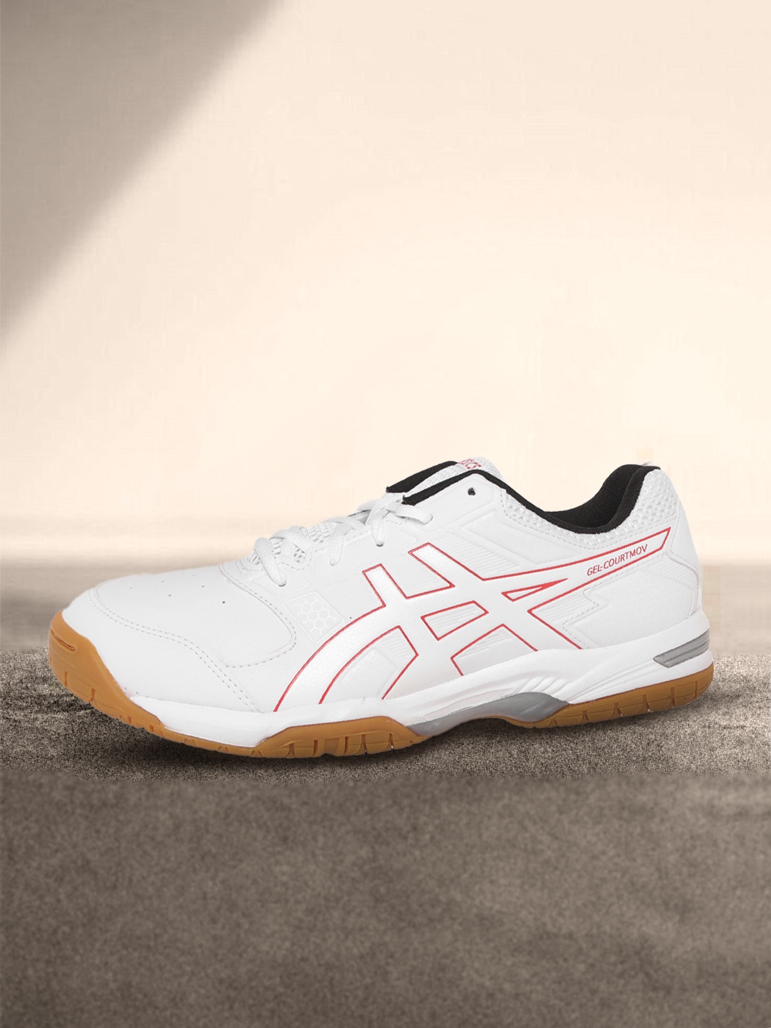 

ASICS Men White & Red Perforated Gel-Courtmov Badminton Shoes