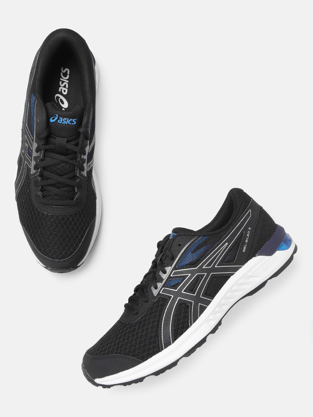 

ASICS Men Black & White Woven Design Gel-Sileo 3 Running Shoes