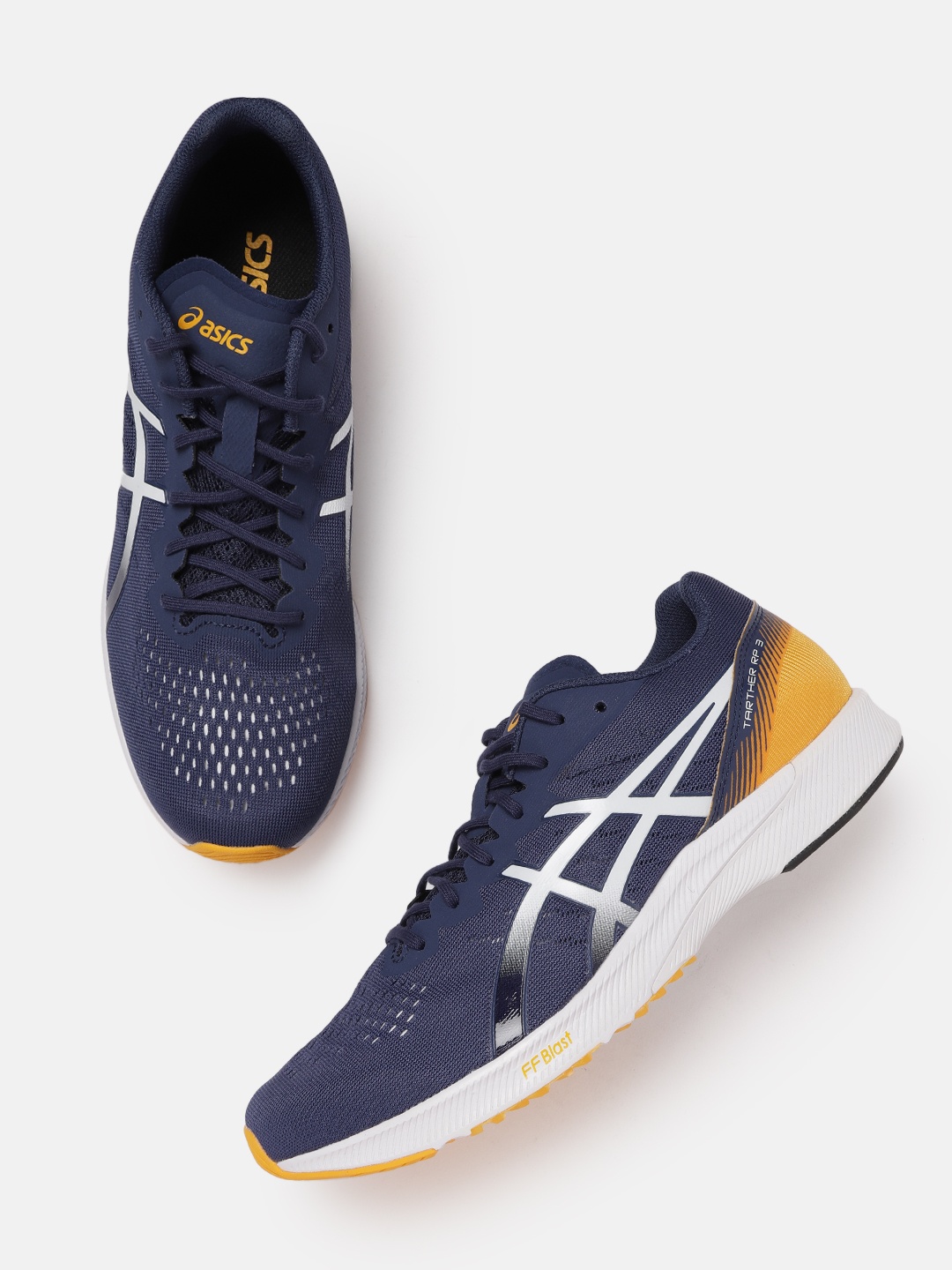 

ASICS Men Navy Blue & White Woven Design Tarther RP 3 Running Shoes