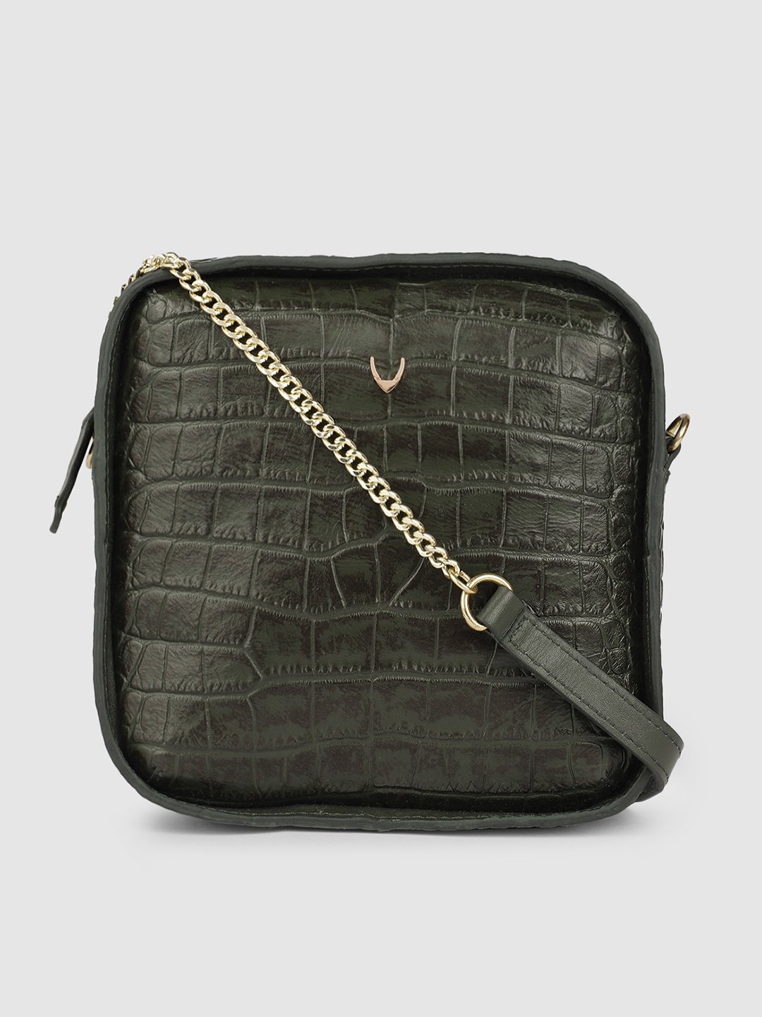 

Hidesign Olive Green Animal Textured Leather Structured Sling Bag