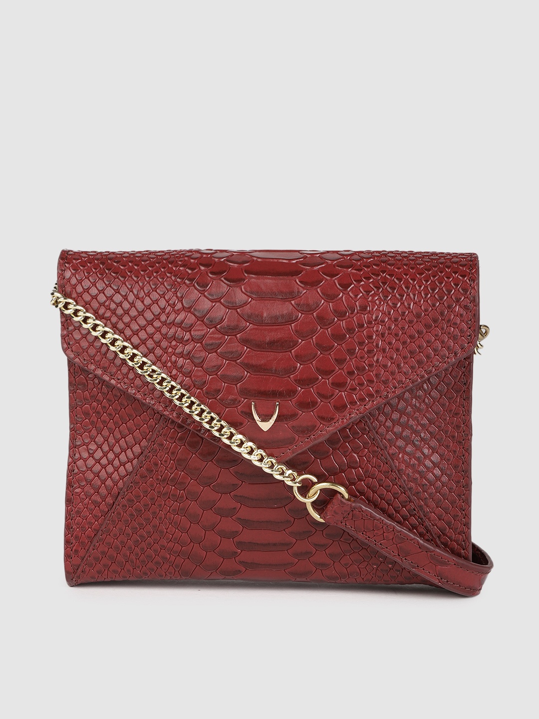 

Hidesign Maroon Animal Textured Leather Structured Sling Bag