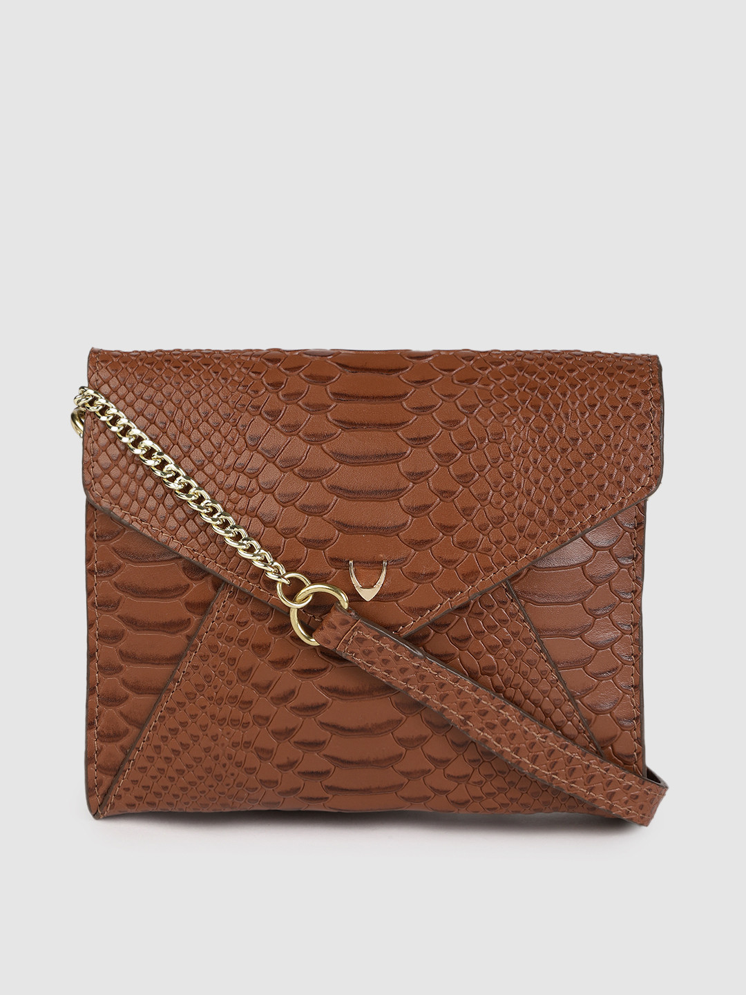 

Hidesign Women Tan Brown Animal Textured Leather Structured Sling Bag