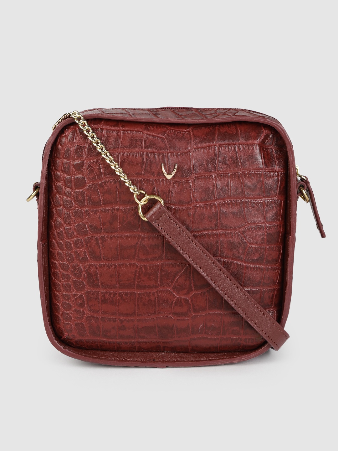 

Hidesign Maroon Animal Textured Leather Structured Sling Bag