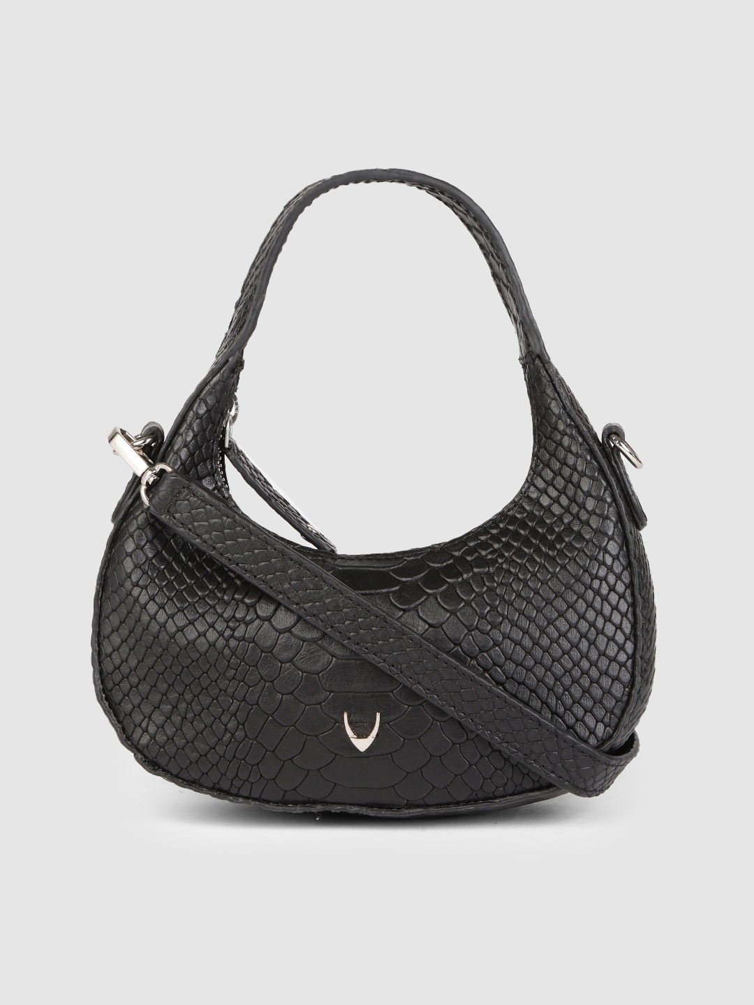 

Hidesign Black Animal Textured Leather Structured Handheld Bag