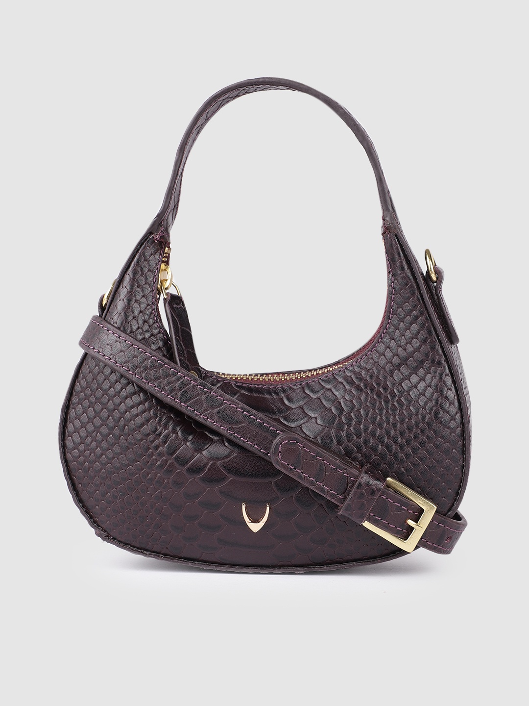 

Hidesign Purple Animal Textured Leather Half Moon Sling Bag