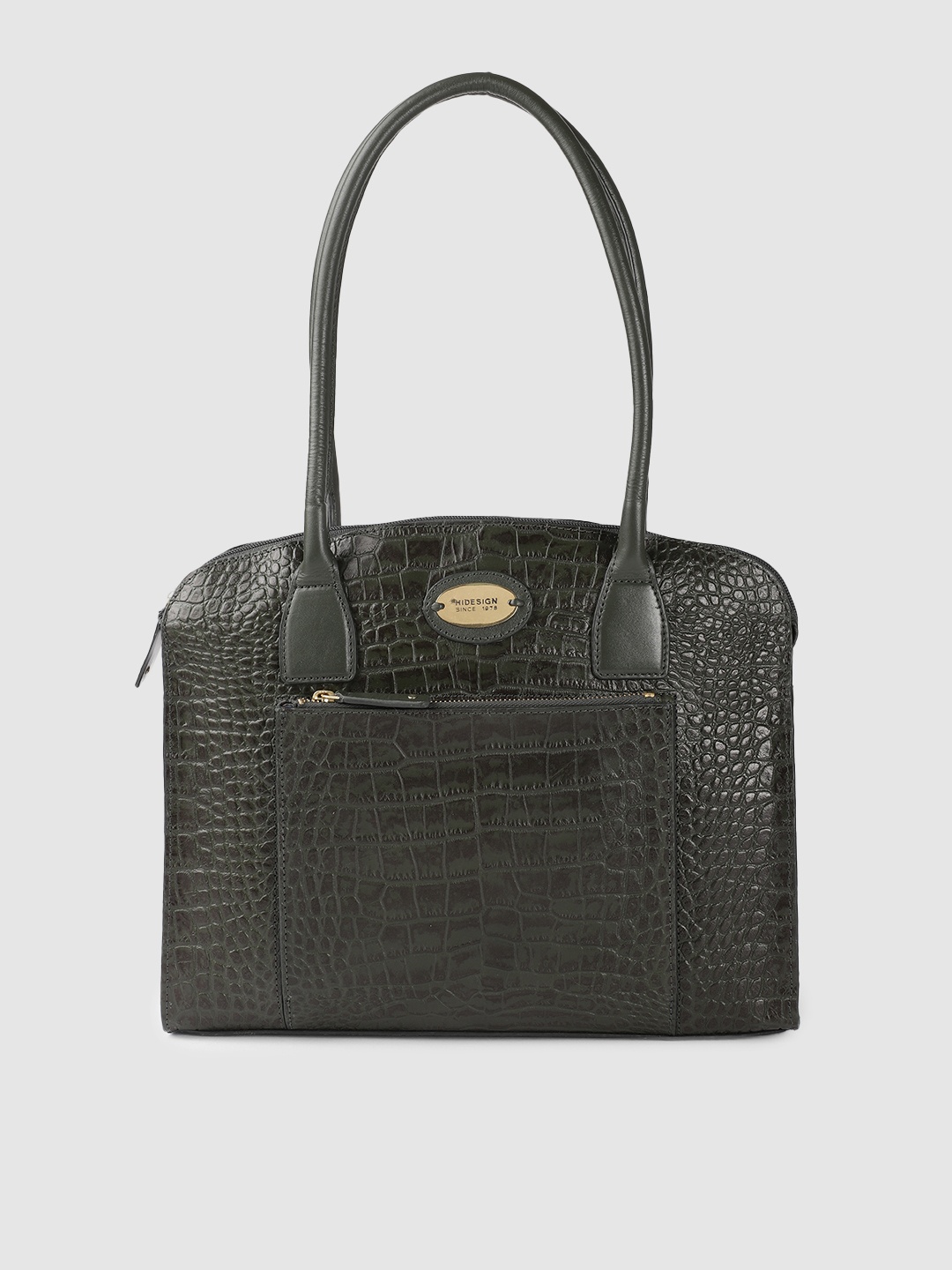 

Hidesign Olive Green Textured Leather Shoulder Bag