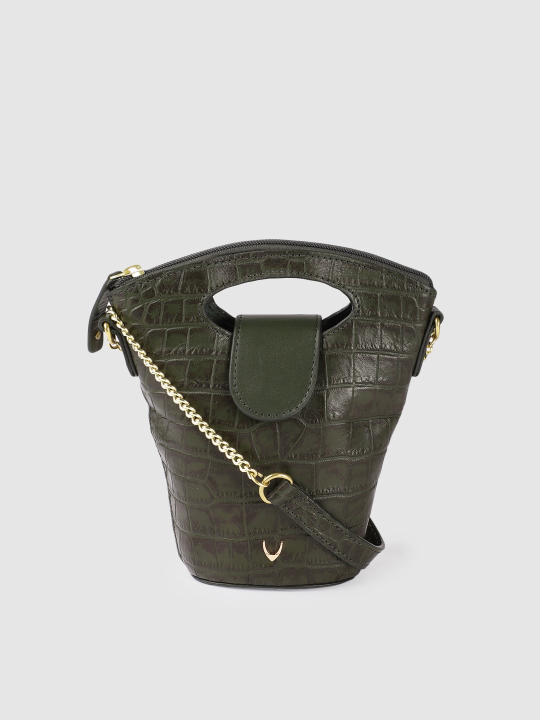 

Hidesign Olive Green Textured Leather Sling Bag