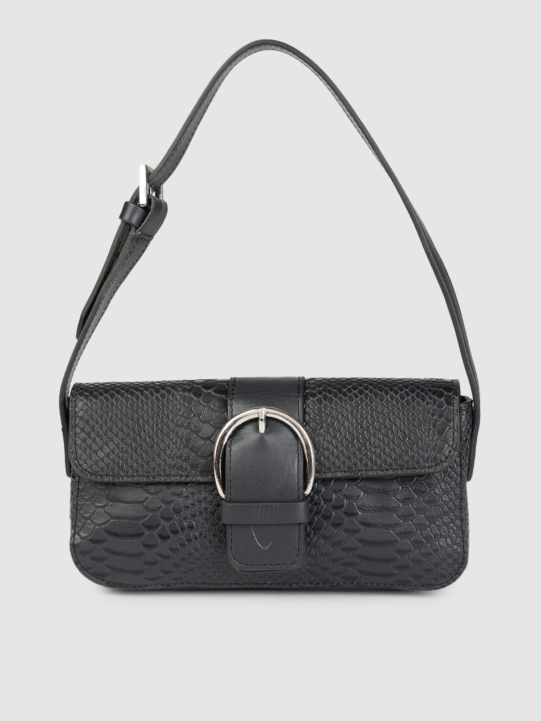 

Hidesign Navy Blue Animal Textured Leather Structured Handheld Bag