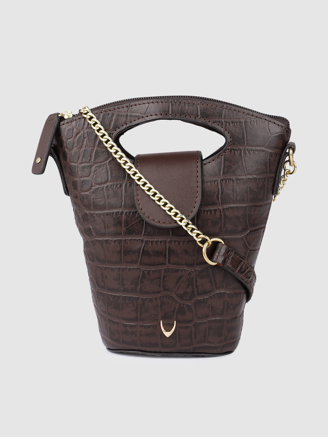 

Hidesign Brown Animal Textured Leather Structured Sling Bag