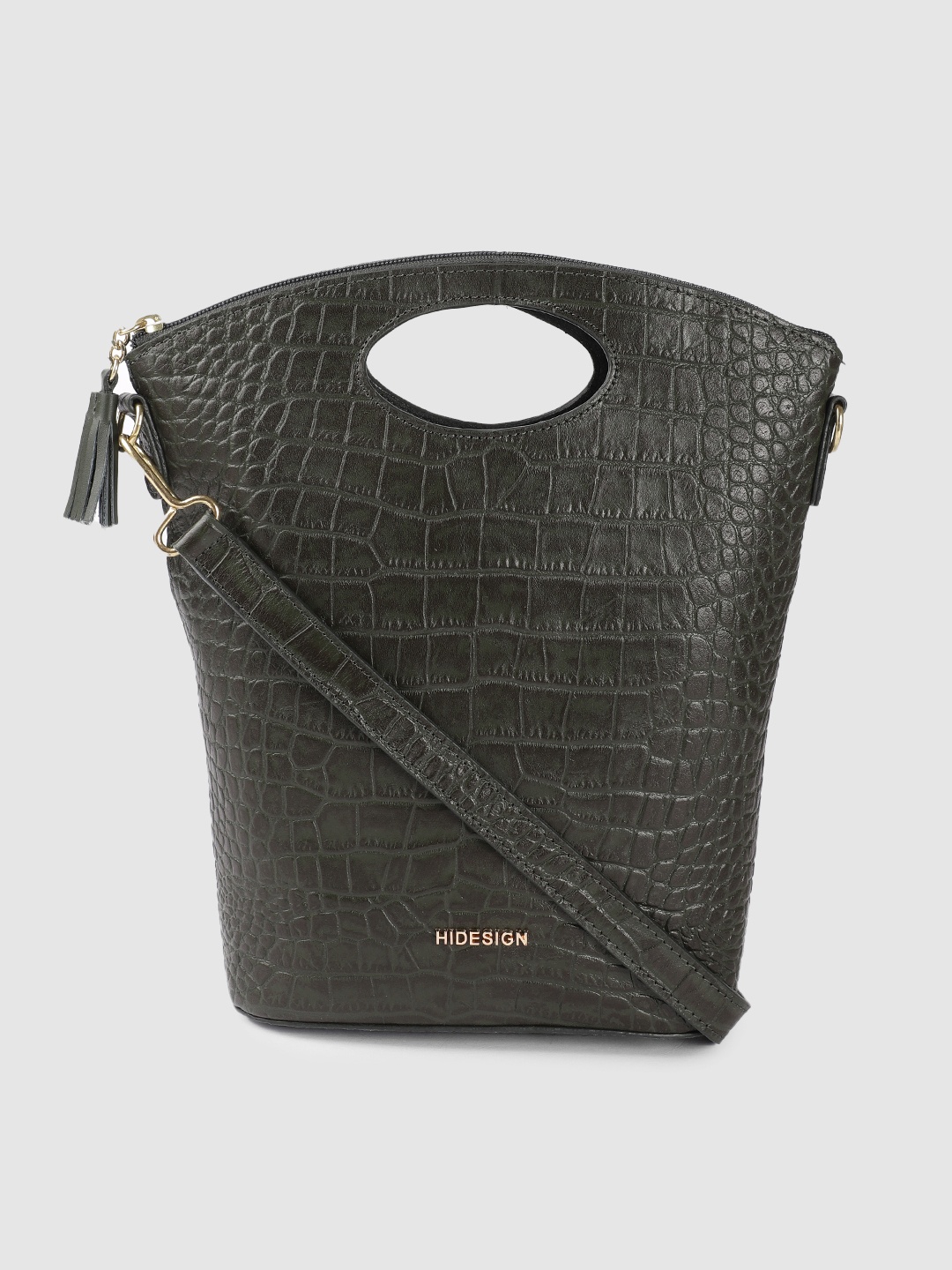 

Hidesign Olive Green Textured Leather Sling Bag