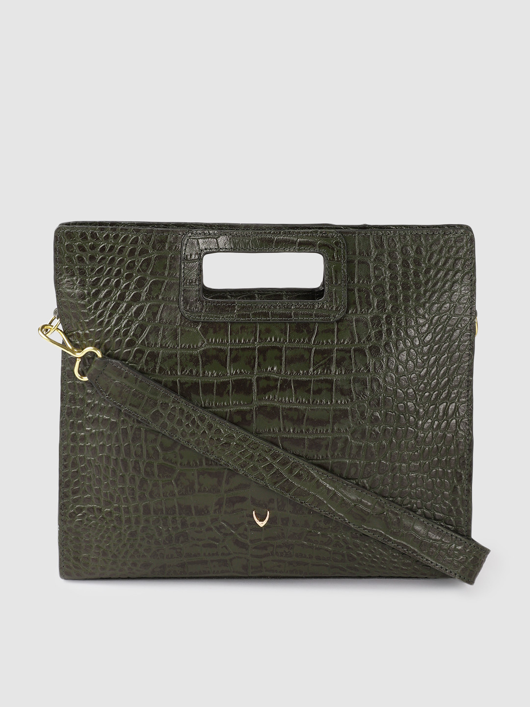 

Hidesign Olive Green Textured Leather Handheld Bag