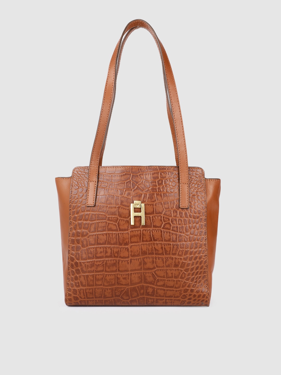 

Hidesign Tan Brown Animal Textured Leather Structured Shoulder Bag