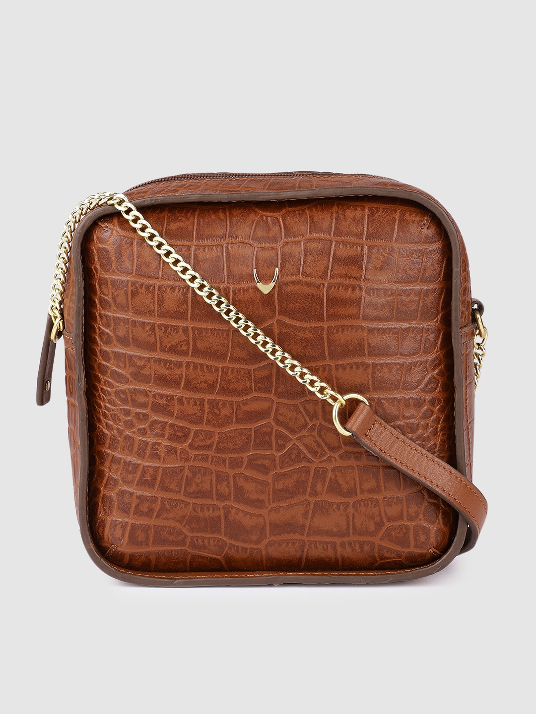 

Hidesign Tan Brown Animal Textured Leather Structured Sling Bag