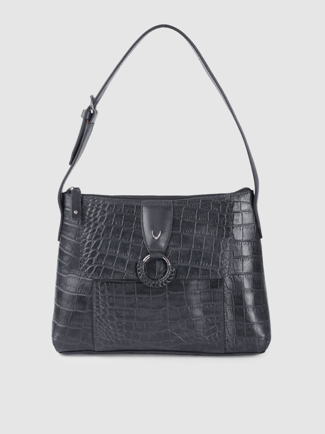 

Hidesign Navy Blue Animal Textured Leather Structured Shoulder Bag