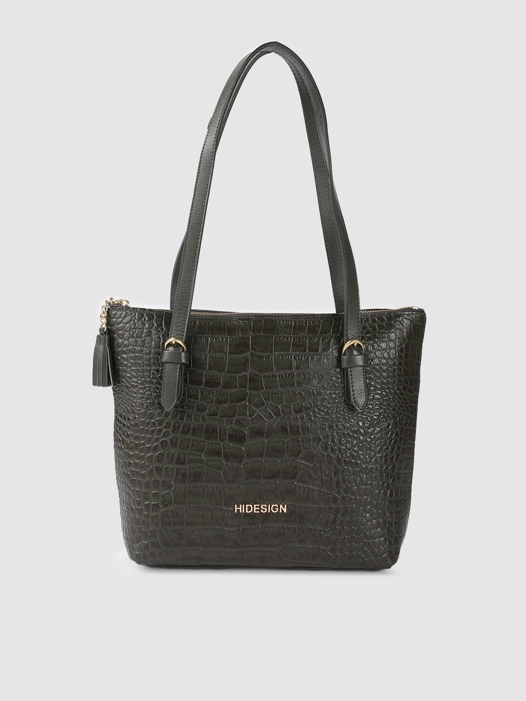 

Hidesign Women Olive Green Animal Textured Leather Structured Shoulder Bag