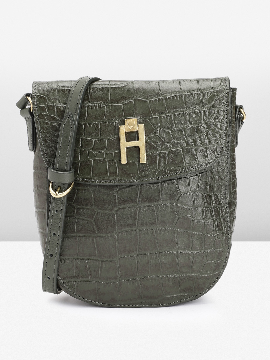 

Hidesign Animal Textured Leather Structured Sling Bag, Green