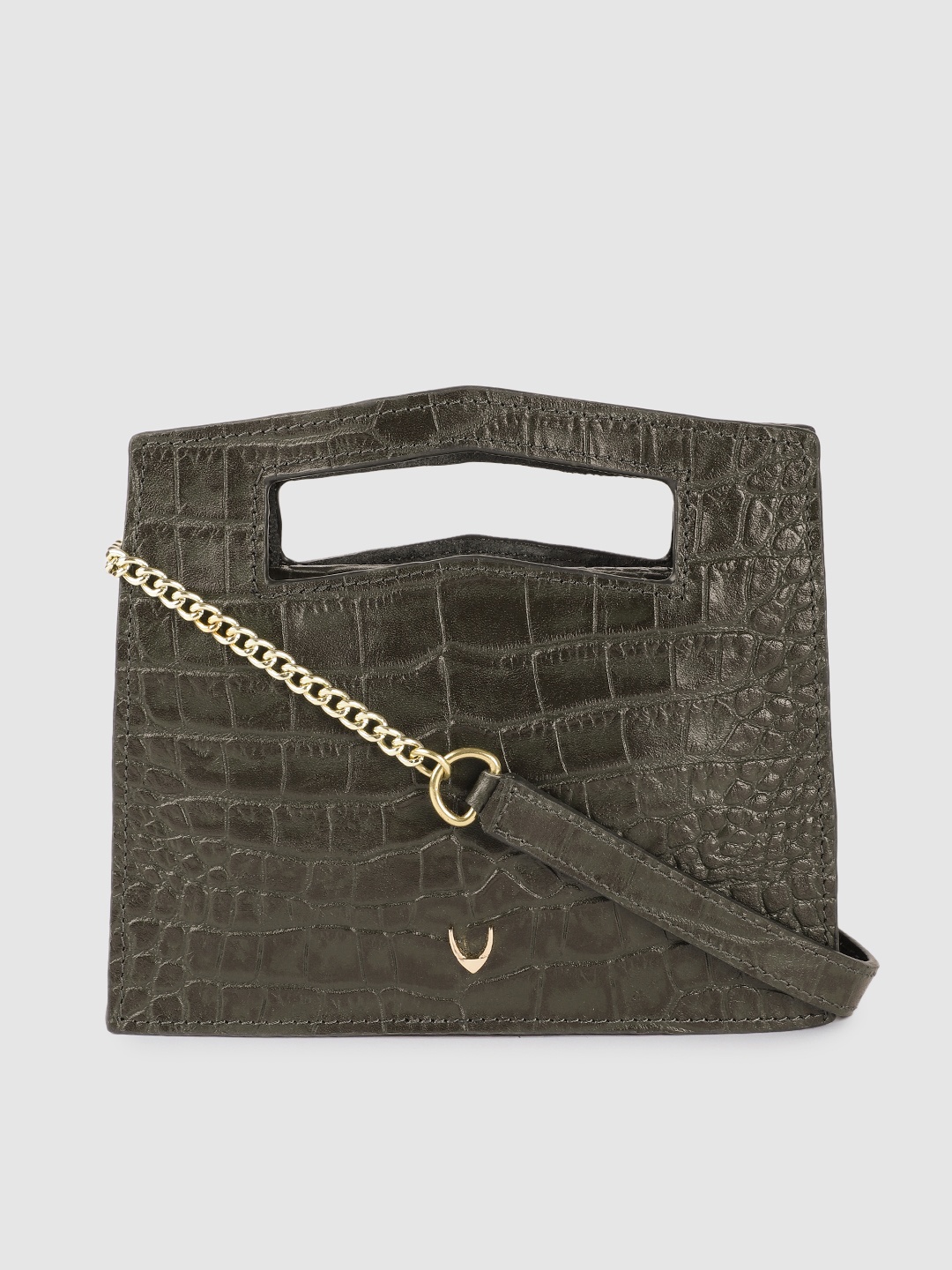 

Hidesign Women Green Animal Textured Leather Structured Sling Bag