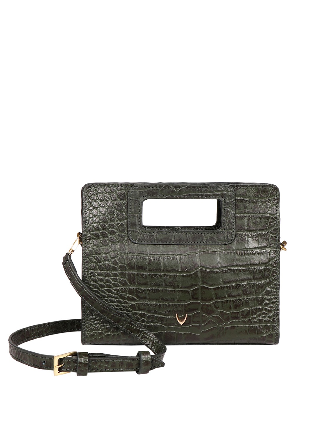 

Hidesign Olive Green Animal Textured Leather Structured Sling Bag