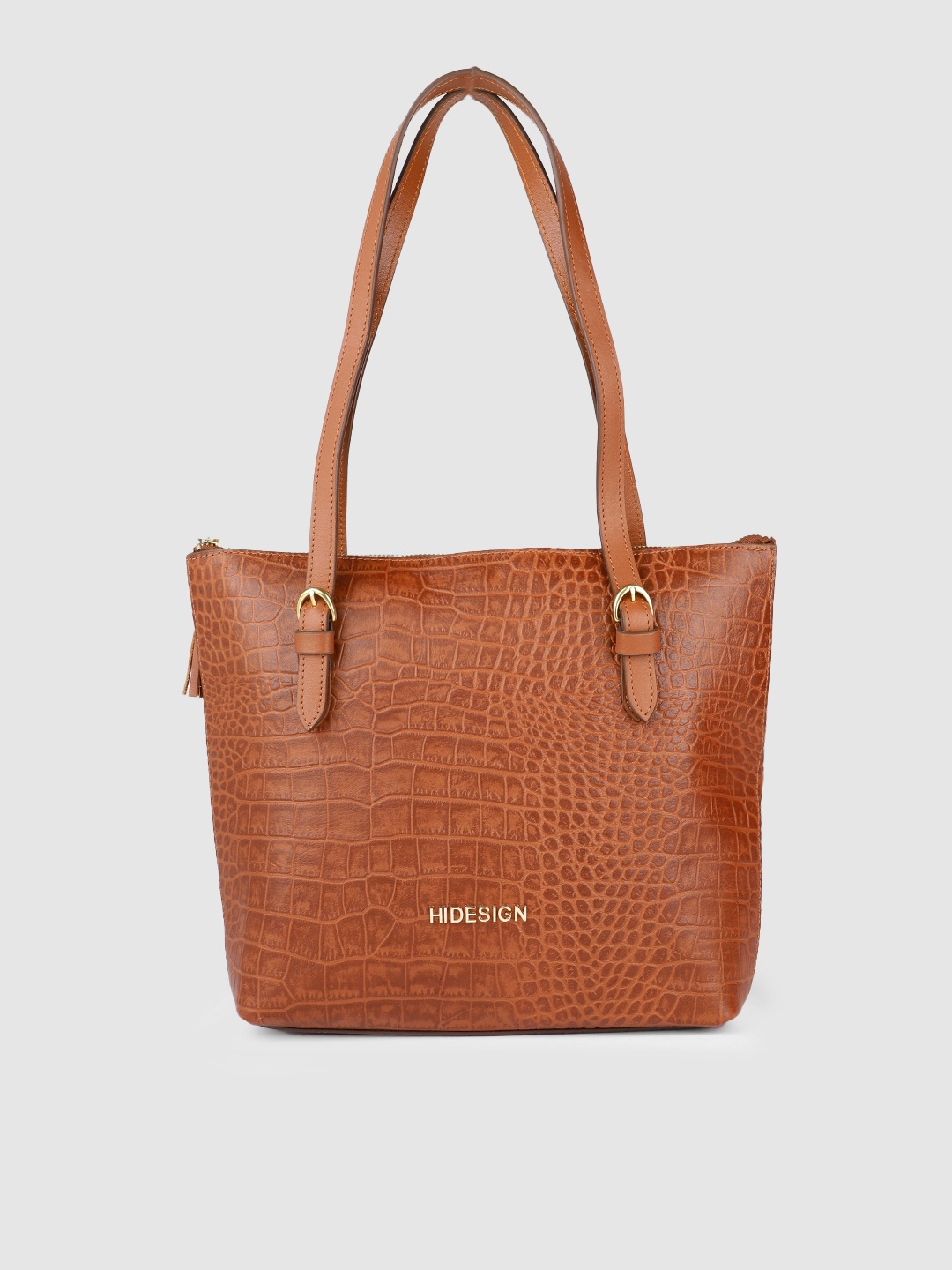 

Hidesign Tan Brown Animal Textured Leather Structured Shoulder Bag with Tasselled