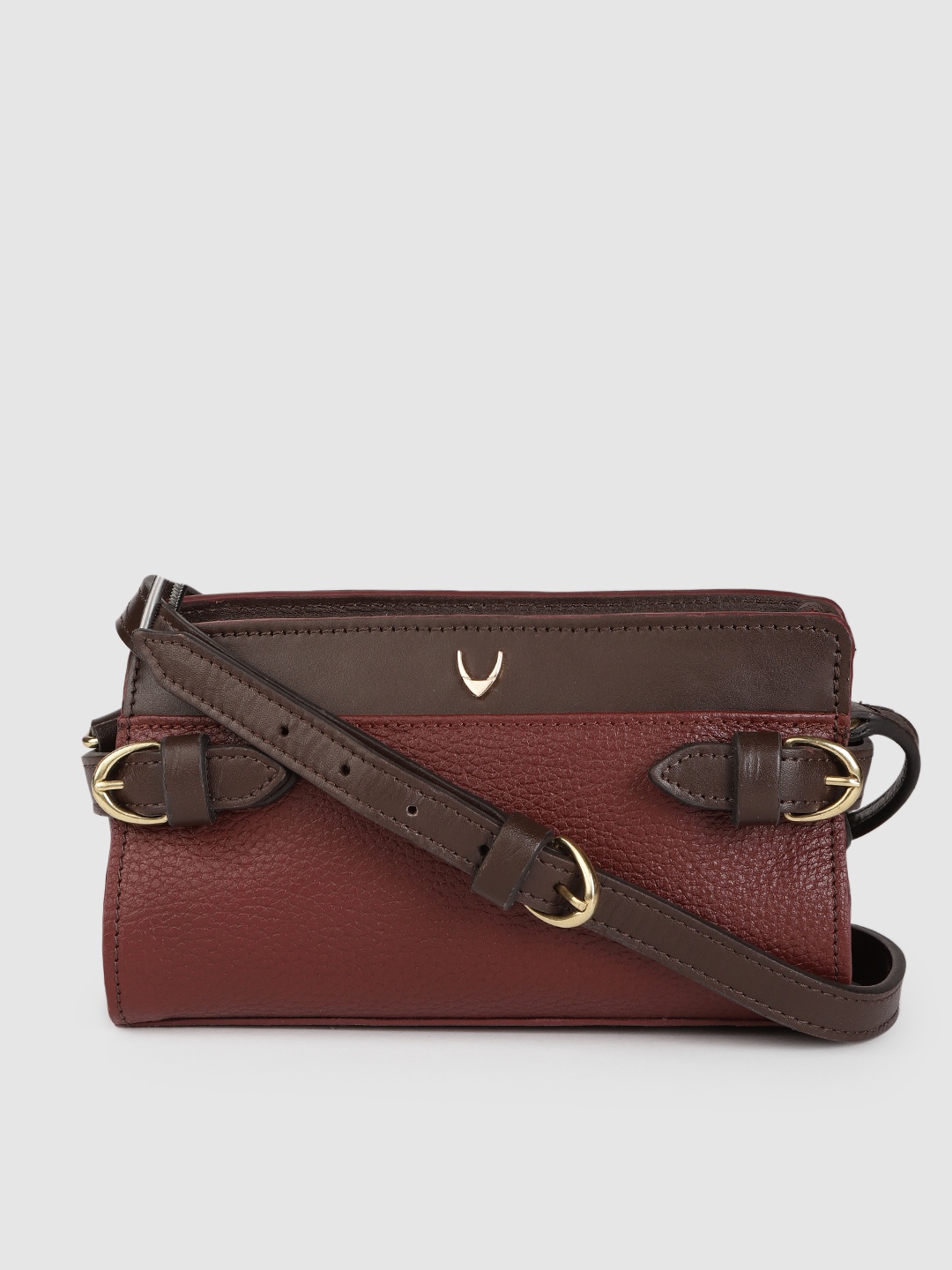 

Hidesign Burgundy Leather Structured Sling Bag