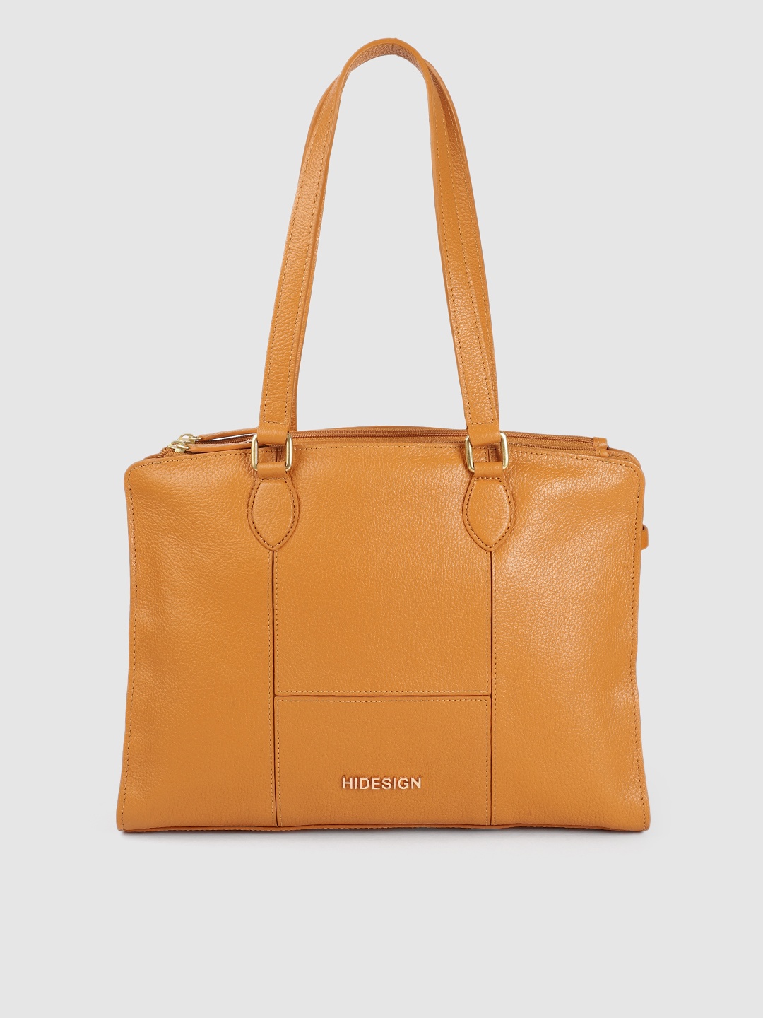 

Hidesign Camel Brown Textured Leather Structured Handheld Bag