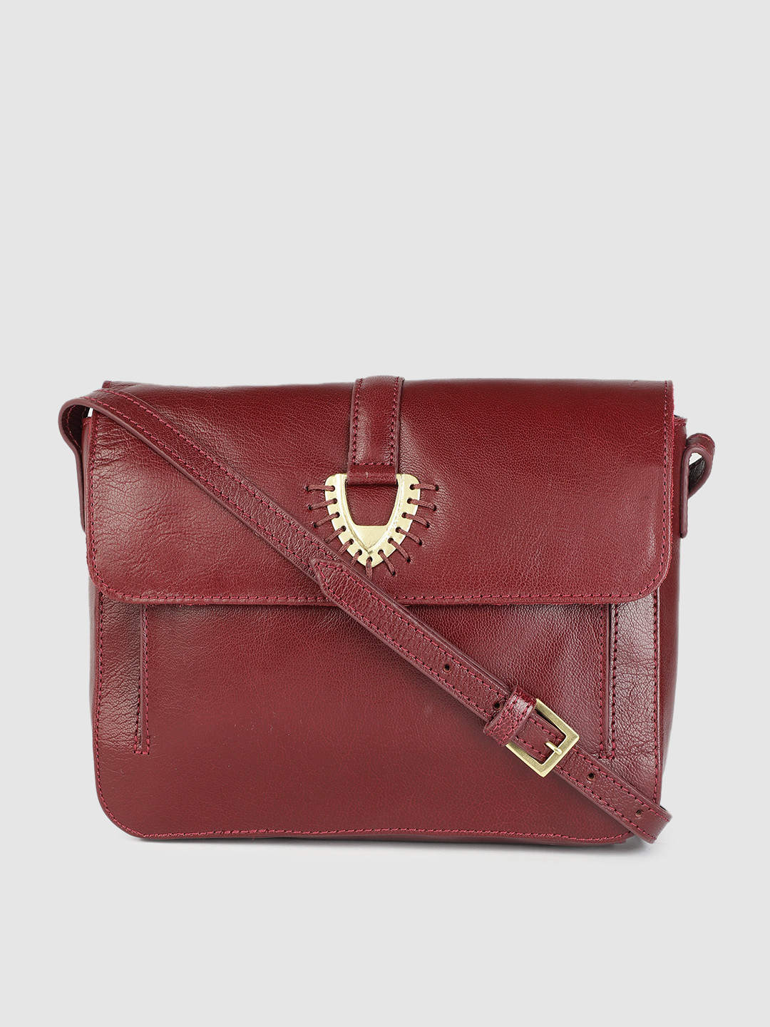 

Hidesign Women Maroon Leather Structured Sling Bag