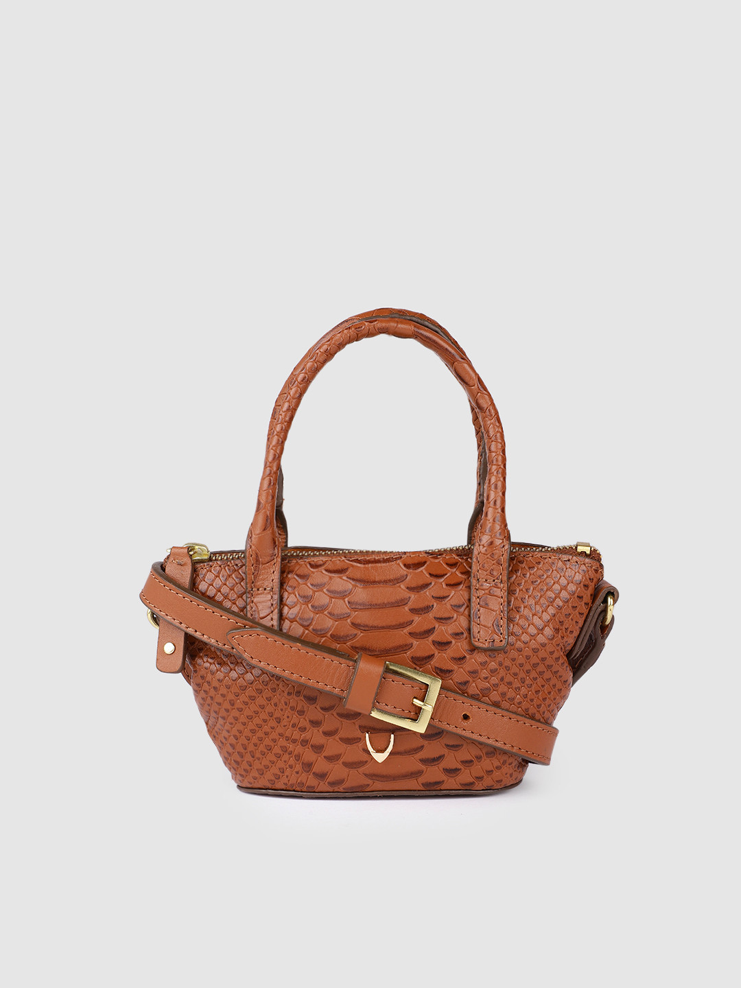 

Hidesign Tan Brown Animal Textured Leather Structured Sling Bag