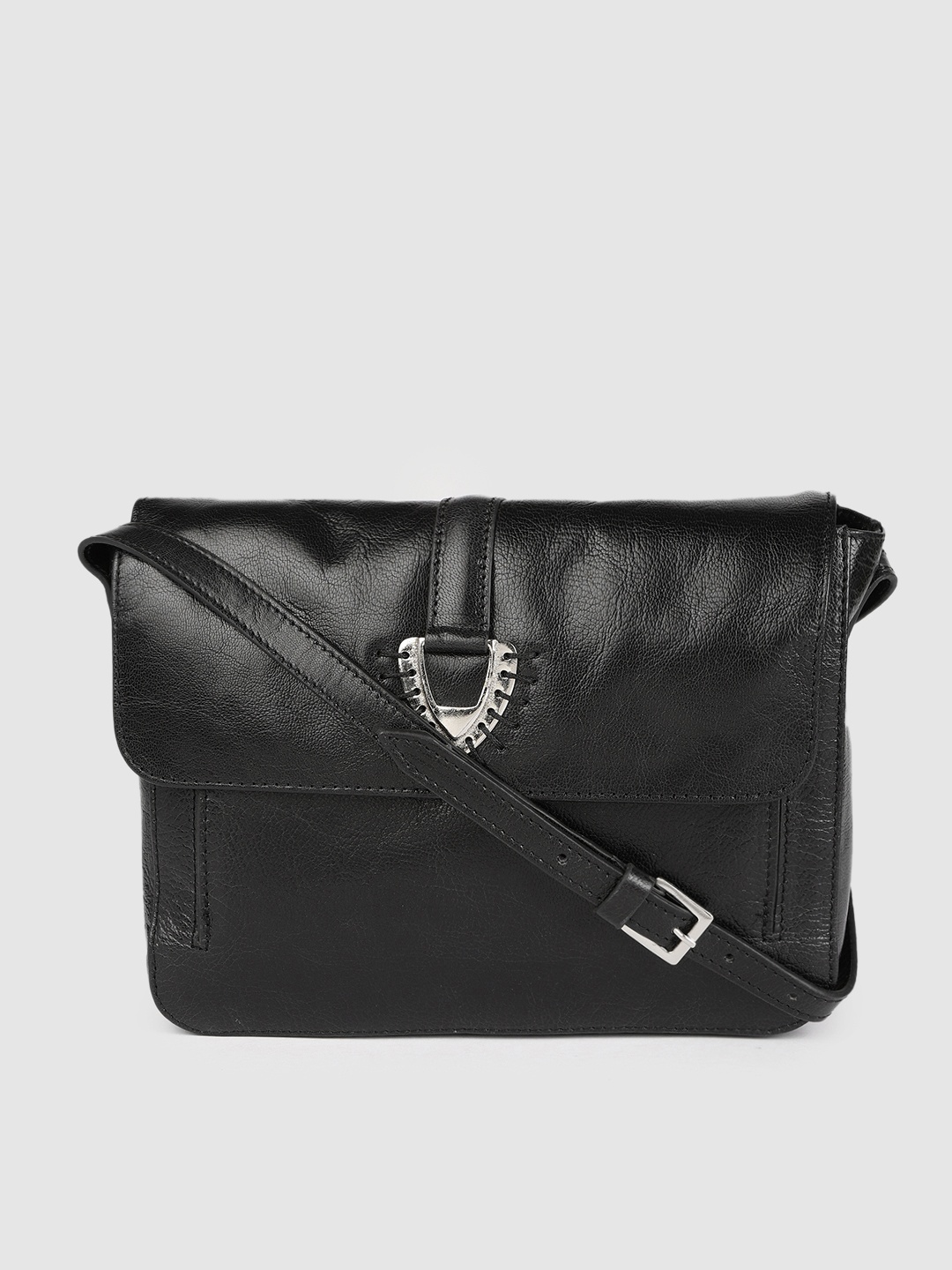 

Hidesign Women Black Leather Structured Sling Bag