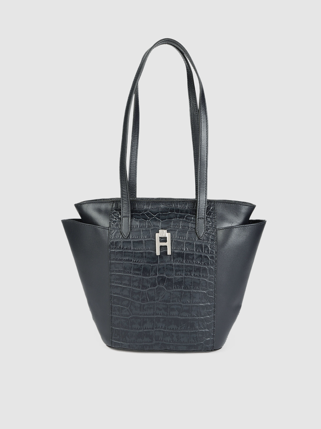 

Hidesign Navy Blue Animal Textured Leather Structured Shoulder Bag