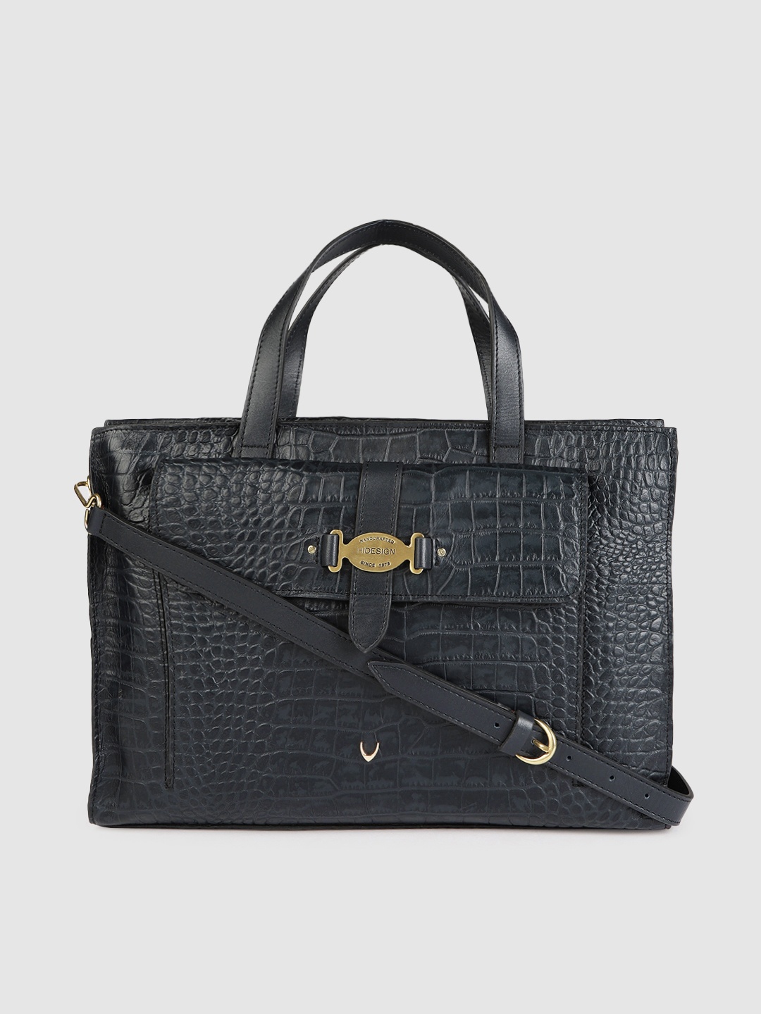 

Hidesign Blue Animal Textured Leather Oversized Structured Handheld Bag