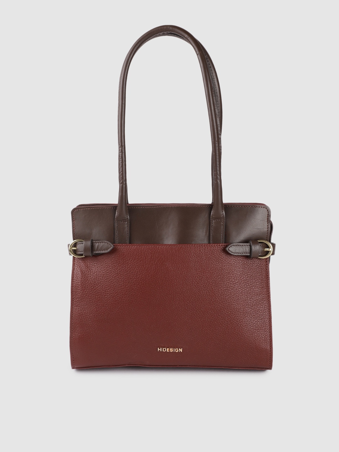 

Hidesign Women Maroon and Brown Colourblocked Leather Structured Shoulder Bag