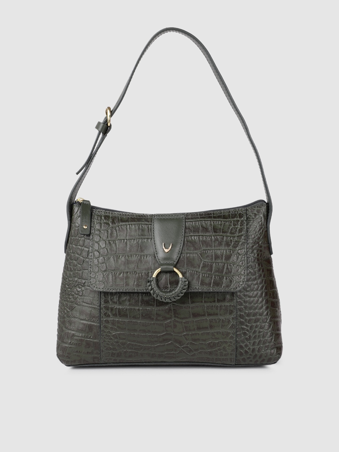 

Hidesign Olive Green Animal Textured Leather Structured Shoulder Bag