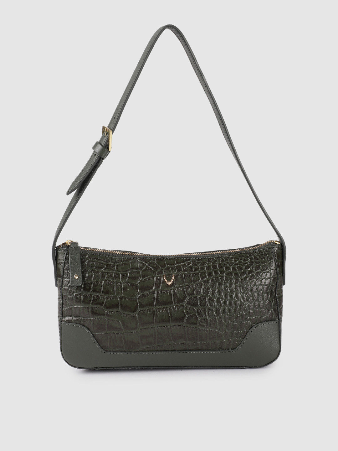 

Hidesign Green Animal Textured Leather Structured Hobo Bag