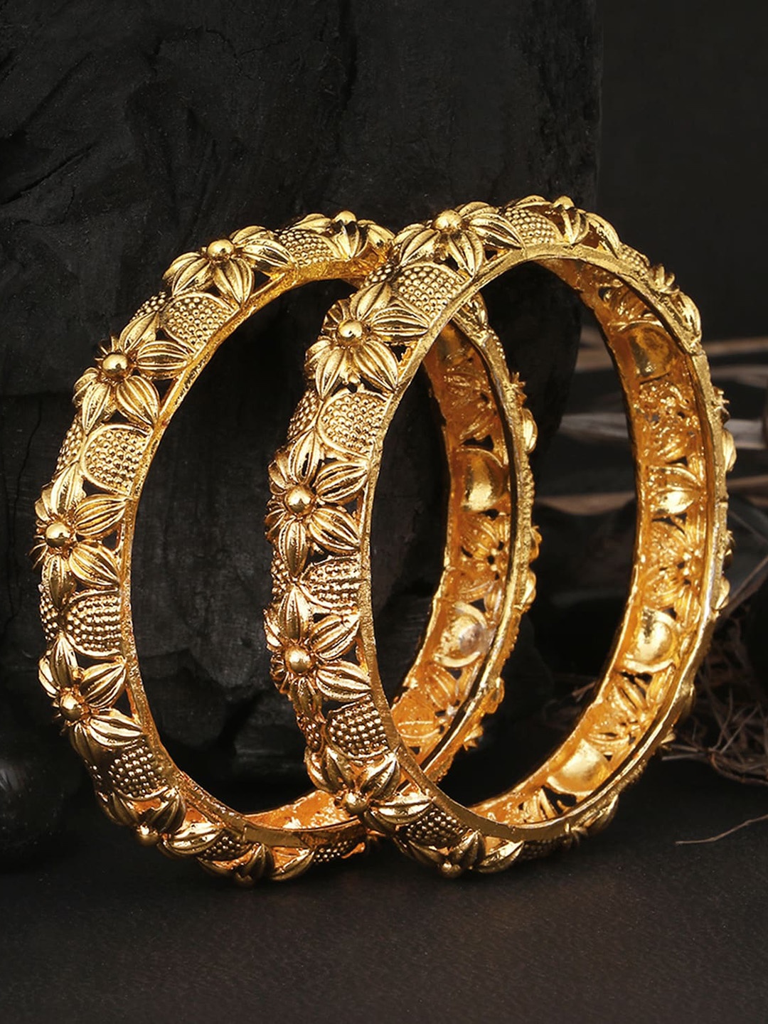 

Adwitiya Collection Set Of 2 24 CT Gold-Plated Kundan-Studded Bangles