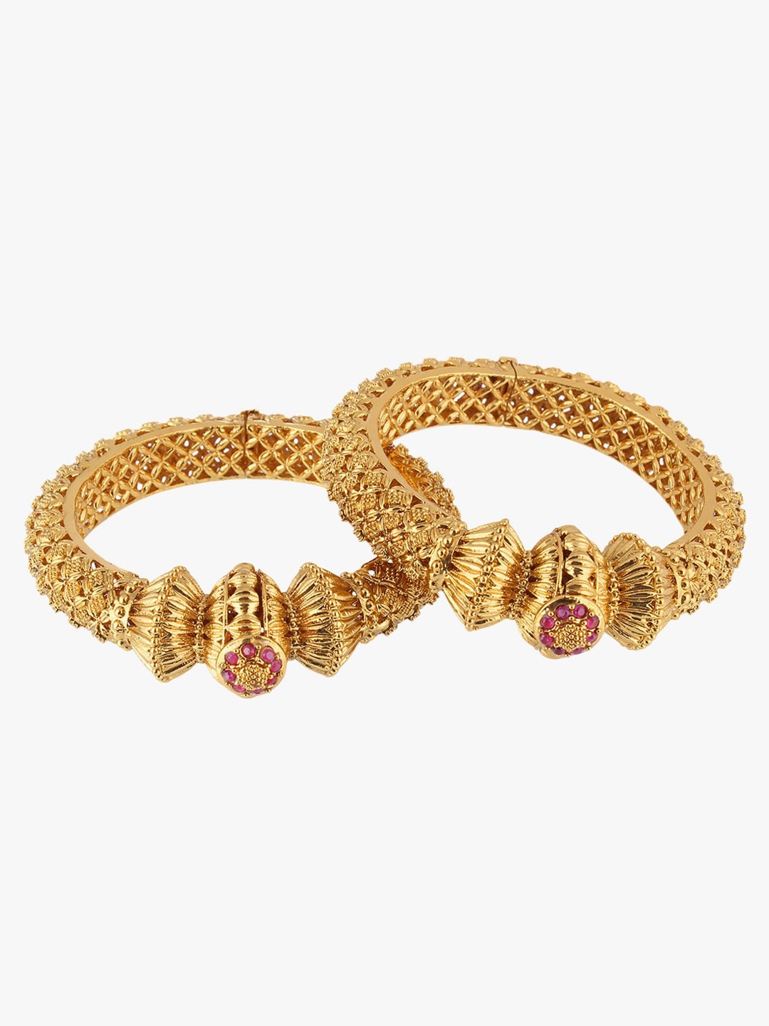

Adwitiya Collection Set Of 2 24CT Gold-Plated & Pink Stone-Studded Bangles