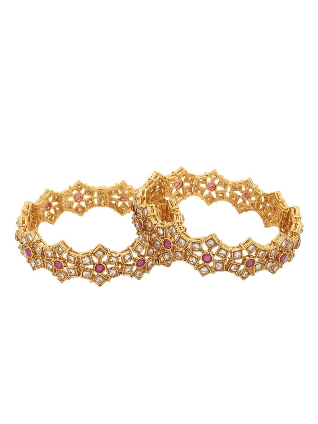 

Adwitiya Collection Set Of 2 24CT Gold-Plated White & Pink Stone-Studded Bangles