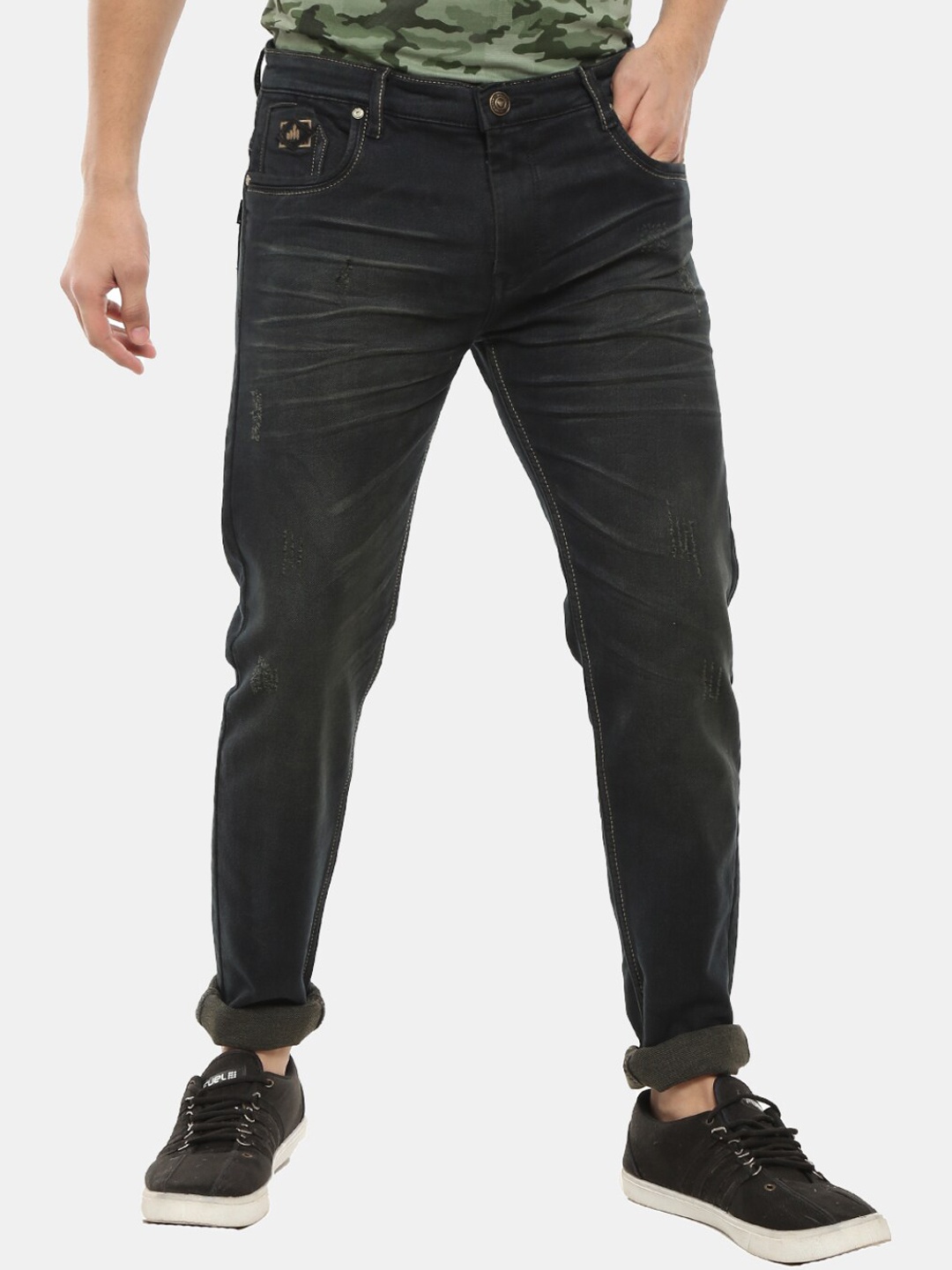 

V-Mart Men Olive Green Low Distress Jeans