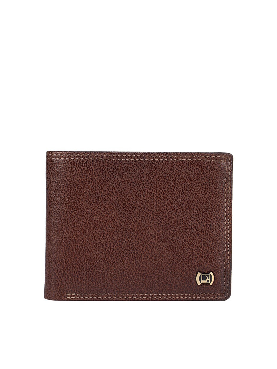 

Da Milano Men Brown & Gold-Toned Textured Leather Two Fold Wallet