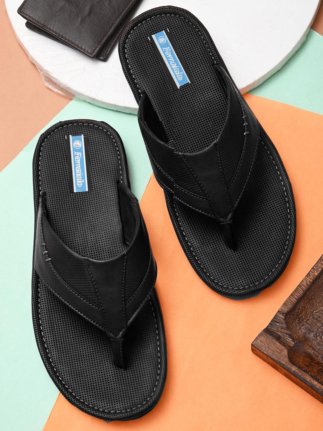 

Ferraiolo Men Black & Blue Comfort Sandals